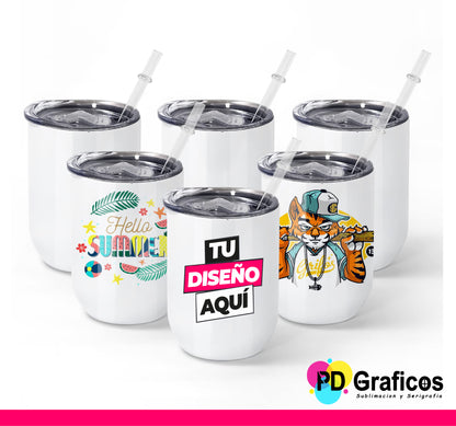 Vaso Blanco y Plateado Acero Inoxidable Doble Capa 12onz